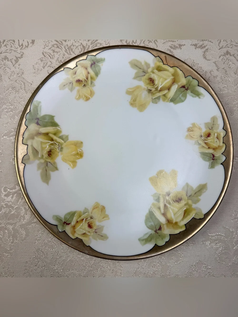 Vintage Porzellanfabrik Moschendorf Bavaria Yellow Rose Hand-Painted Plate